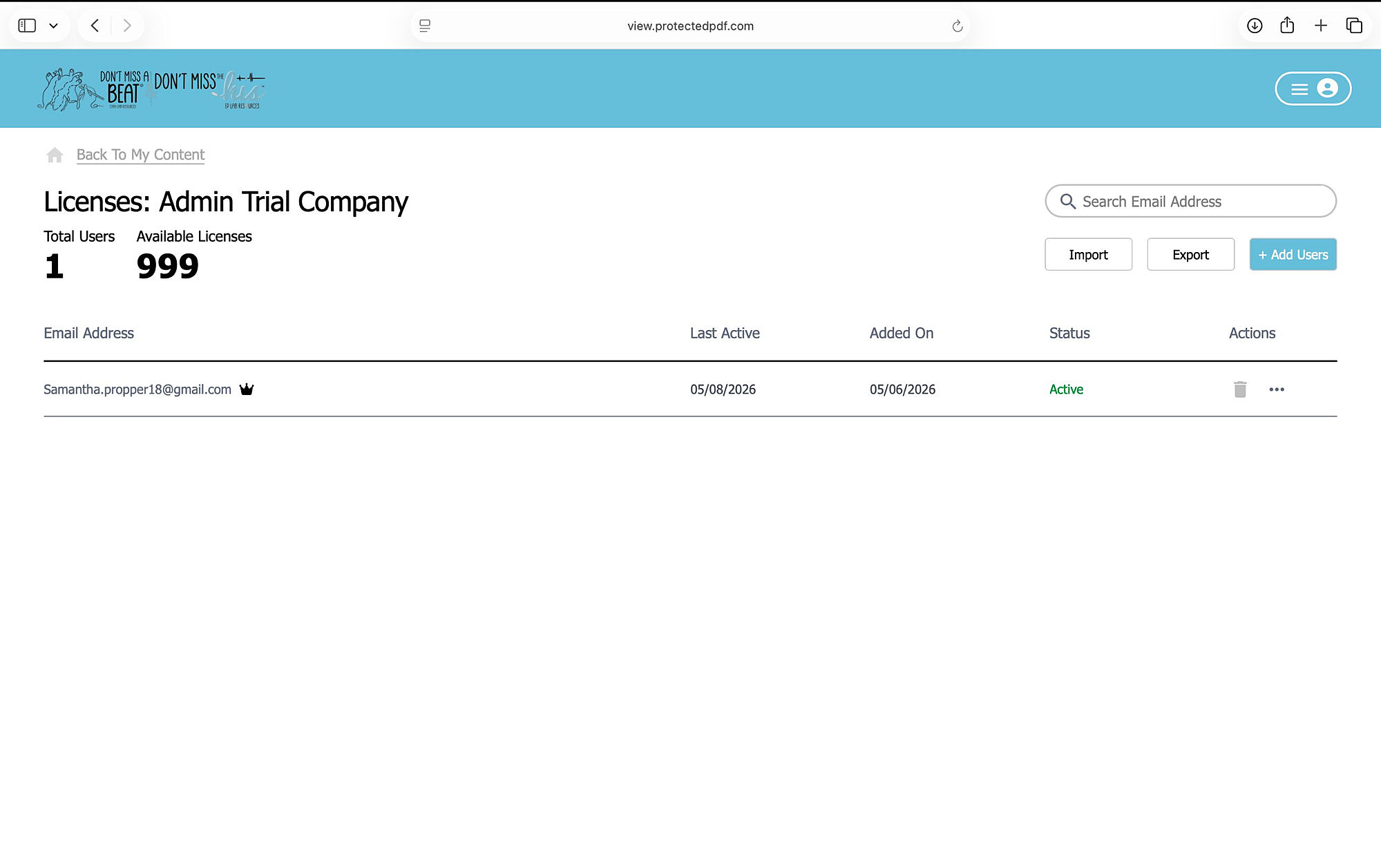 Admin license management dashboard